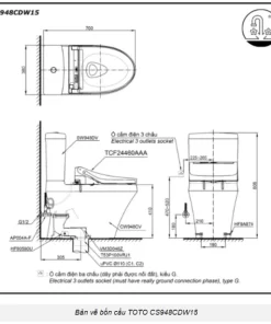 Bồn Cầu Điện Tử TOTO CS948CDW15#XW Kèm Nắp Rửa Điện Tử WASHLET (Loại Giấu Dây) Dòng C5 – TCF24460AAA (220V) - 9