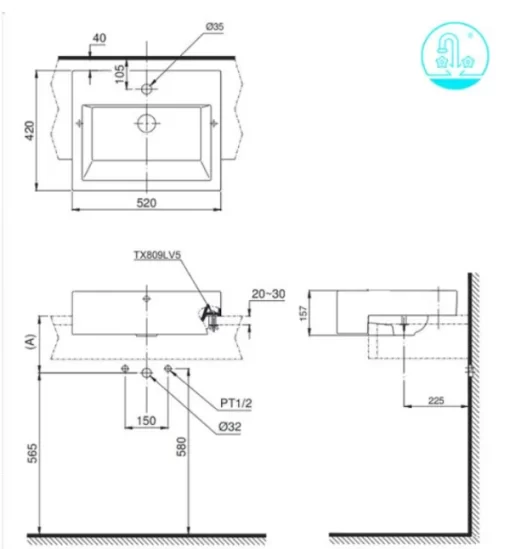 Chậu Rửa Mặt Lavabo TOTO LT647CR#XW Bán Âm Bàn - 5