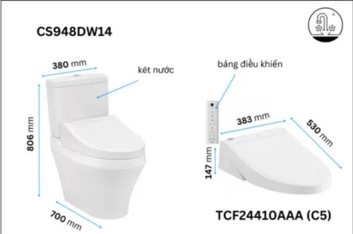Bồn Cầu Điện Tử TOTO CS948DW14#XW Kèm Nắp Rửa Điện Tử WASHLET Dòng C5 – TCF24410AAA (220V) - 5