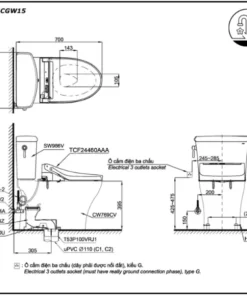 Bồn Cầu Điện Tử TOTO CS986CGW15#XW Kèm Nắp Rửa Điện Tử WASHLET (Loại Giấu Dây) Dòng C5 – TCF24460AAA (220V) - 9