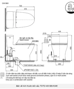 Bồn Cầu Điện Tử TOTO MS188VKW6#XW/T53P100VR Kèm Nắp Rửa Điện Tử WASHLET Dòng C5 – TCF6531Z (220V) - 9
