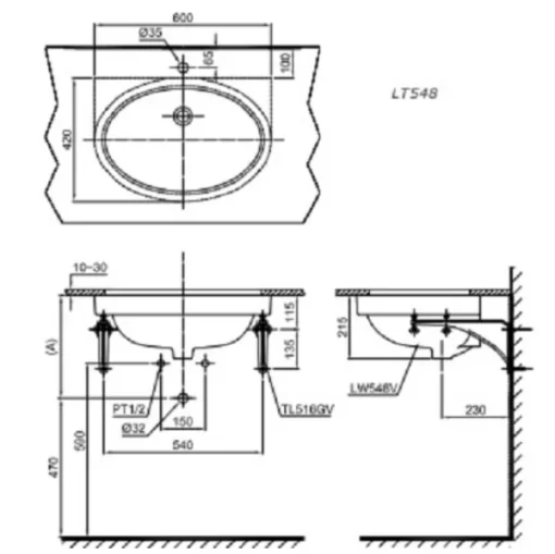 Chậu Rửa Mặt Lavabo TOTO LT548#W Âm Bàn - 5