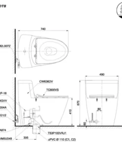 Bồn Cầu TOTO MS636DT8#XW 1 Khối Nắp Đóng Êm TC600VS - 11
