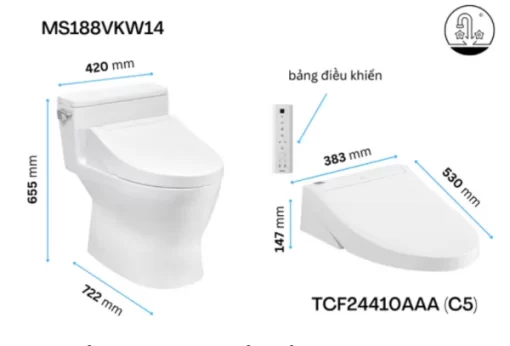 Bồn Cầu WASHLET TOTO MS188VKW14 1 Khối Kèm Nắp Điện Tử TCF24410AAA (220V) - 5