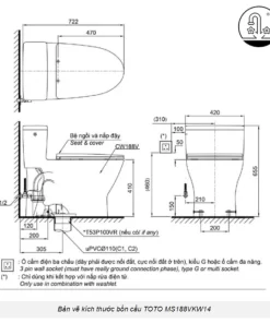Bồn Cầu WASHLET TOTO MS188VKW14 1 Khối Kèm Nắp Điện Tử TCF24410AAA (220V) - 13