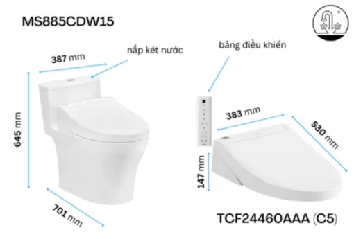 Bồn Cầu Điện Tử TOTO MS889CDRW15#XW Kèm Nắp Rửa Điện Tử WASHLET (Loại Giấu Dây) Dòng C5 – TCF24460AAA (220V) - 7