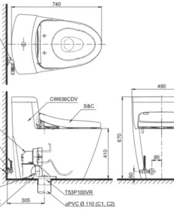 Bồn Cầu TOTO MS636DT2#XW 1 Khối Nắp Đóng Êm TC393VS - 13