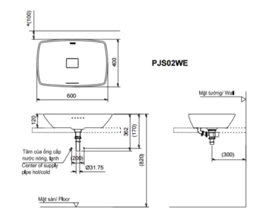 Chậu Rửa Mặt TOTO PJS02WE#MW Đặt Bàn Đá Cẩm Thạch Mờ - 5