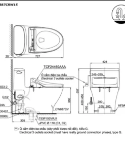 Bồn Cầu Điện Tử TOTO MS887CRW15#XW Kèm Nắp Rửa Điện Tử WASHLET Dòng C5 – TCF24460AAA (220V) - 11
