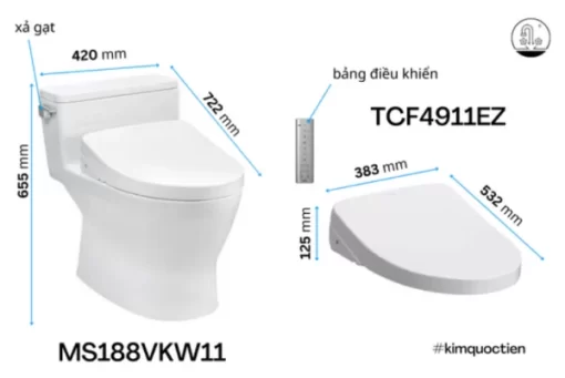 Bồn Cầu Điện Tử TOTO MS188VKW11#XW/T53P100VR Kèm Nắp Rửa Điện Tử WASHLET Dòng S7 – TCF4911Z (220V) - 7