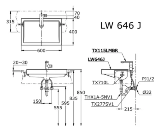 Chậu Rửa Mặt Lavabo TOTO LW646JW/F#W Bán Âm Bàn - 5