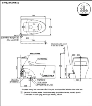 Bồn Cầu Điện Tử TOTO CW823REAW12#W/T53P100VR Kèm Nắp Rửa Điện Tử WASHLET (Loại Giấu Dây) Dòng S7 – TCF4911EZ (220V) - 9
