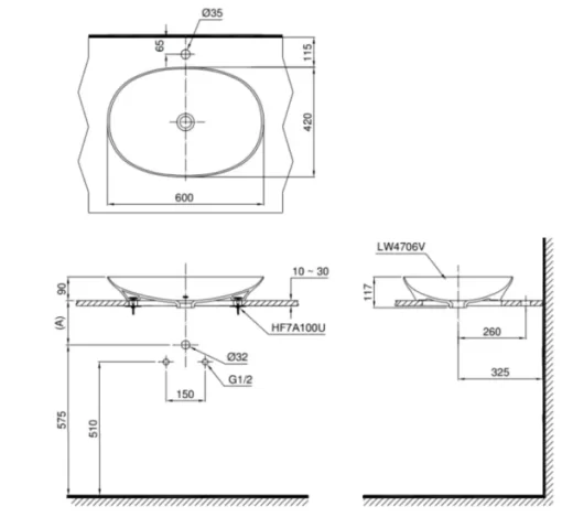 Chậu Rửa Mặt TOTO LT4706#XW Đặt Bàn - 5