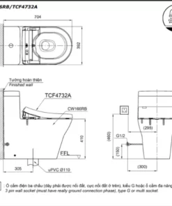 Bồn Cầu Điện Tử TOTO CW166RB#XW/TCF4732A#NW1/T53P100VR Kèm Nắp Rửa Điện Tử WASHLET Dòng S7 – TCF4732A (220V) - 9