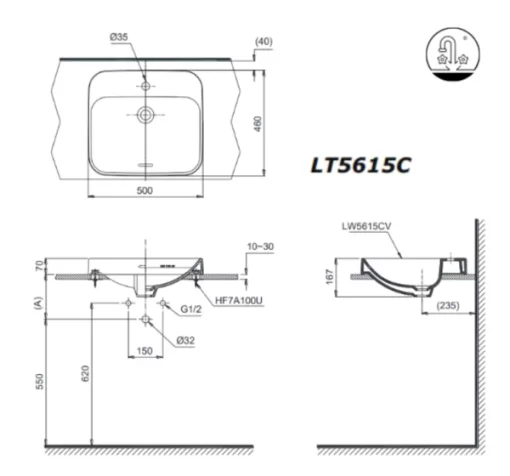 Chậu Rửa Mặt TOTO LT5615C#XW Đặt Bàn - 5