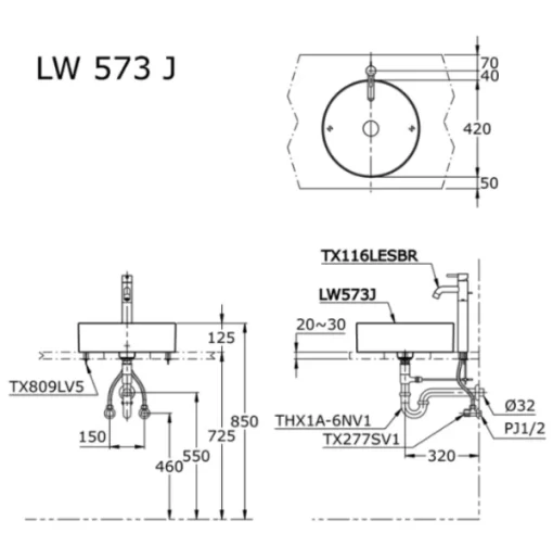 Chậu Rửa Mặt TOTO LW573JW/F#W Đặt Bàn - 5