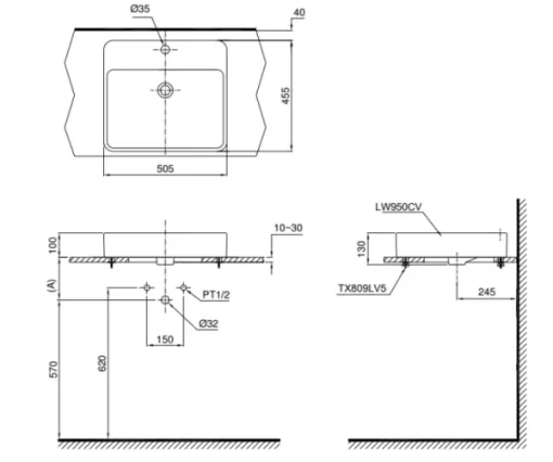 Chậu Rửa Mặt Lavabo TOTO LT533R#XW Bán Âm Bàn - 5
