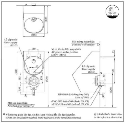 Bồn Tiểu Nam Treo Tường TOTO USWN925AEV#XW Tích Hợp Cảm Ứng Tự Động - 5