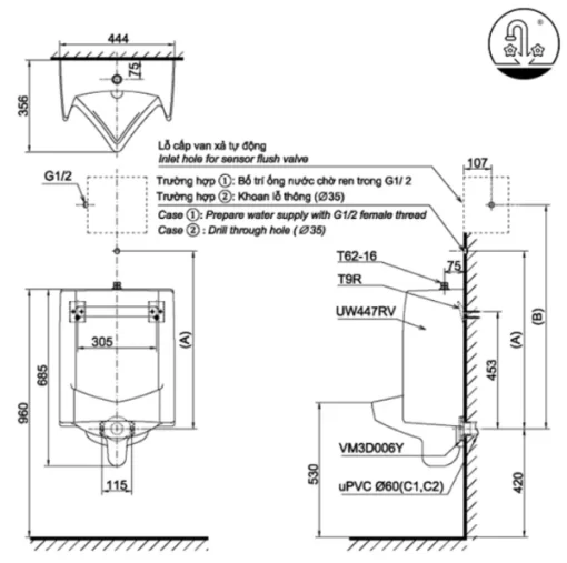 Bồn Tiểu Nam TOTO UT447S#W Treo Tường - 7