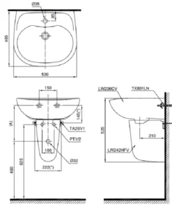 Chậu Rửa Mặt Lavabo TOTO LHT236CS#W Treo Tường Chân Ngắn - 10 Chậu Rửa Mặt Lavabo TOTO LHT236CS#W Treo Tường Chân Ngắn - 9