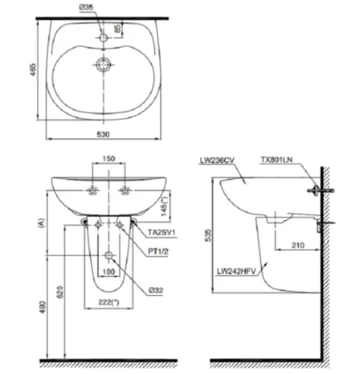 Chậu Rửa Mặt Lavabo TOTO LHT236CS#W Treo Tường Chân Ngắn - 5