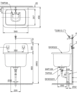 Chậu Dịch Vụ TOTO SK322/SK322F#W Đa Năng - 9