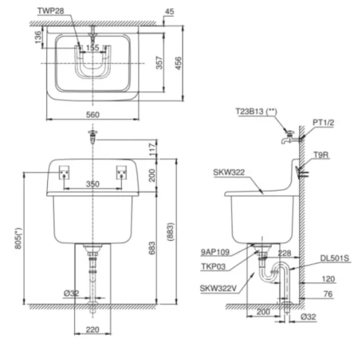 Chậu Dịch Vụ TOTO SK322/SK322F#W Đa Năng - 5