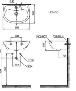 Chậu Rửa Mặt Lavabo TOTO LT240CS#W Treo Tường - 9