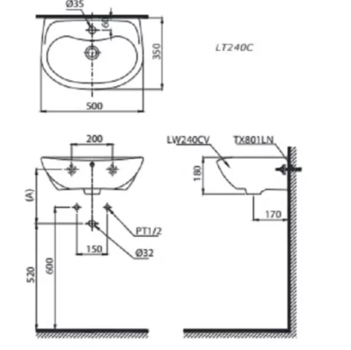 Chậu Rửa Mặt Lavabo TOTO LT240CS#W Treo Tường - 5