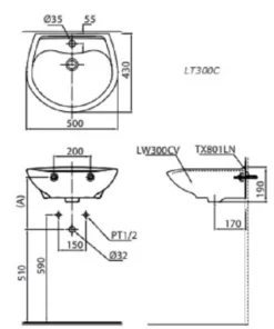 Chậu Rửa Mặt Lavabo TOTO LT300C#W Treo Tường - 9