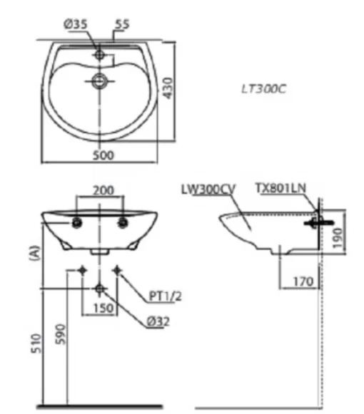Chậu Rửa Mặt Lavabo TOTO LT300C#W Treo Tường - 5