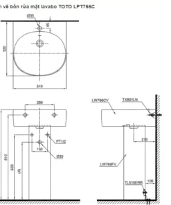 Chậu Rửa Mặt Lavabo TOTO LPT766C#XW Treo Tường Chân Dài - 9