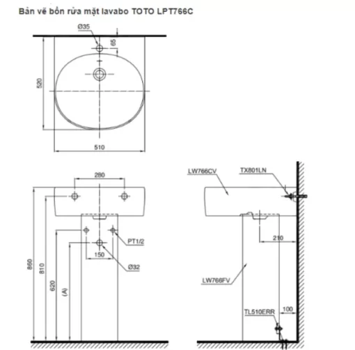 Chậu Rửa Mặt Lavabo TOTO LPT766C#XW Treo Tường Chân Dài - 5