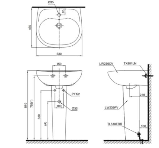 Chậu Rửa Mặt Lavabo TOTO LPT236CS#W Treo Tường Chân Dài - 5
