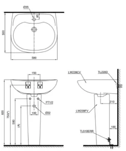 Chậu Rửa Mặt Lavabo TOTO LPT239CR#W Treo Tường Chân Dài - 10 Chậu Rửa Mặt Lavabo TOTO LPT239CR#W Treo Tường Chân Dài - 9