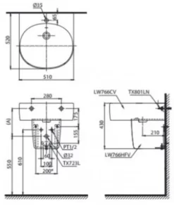 Chậu Rửa Mặt Lavabo TOTO LHT766CR#XW Treo Tường Chân Ngắn - 10 Chậu Rửa Mặt Lavabo TOTO LHT766CR#XW Treo Tường Chân Ngắn - 9