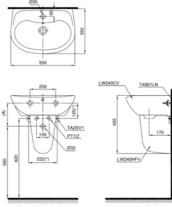 Chậu Rửa Mặt Lavabo TOTO LHT240CS#W Treo Tường Chân Ngắn - 9