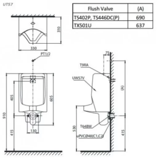 Bồn Tiểu Nam TOTO UT57S#W Treo Tường - 5