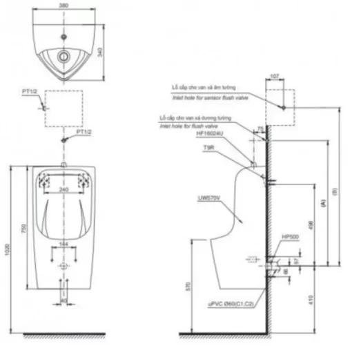 Bồn Tiểu Nam TOTO UT570T#XW Treo Tường - 5