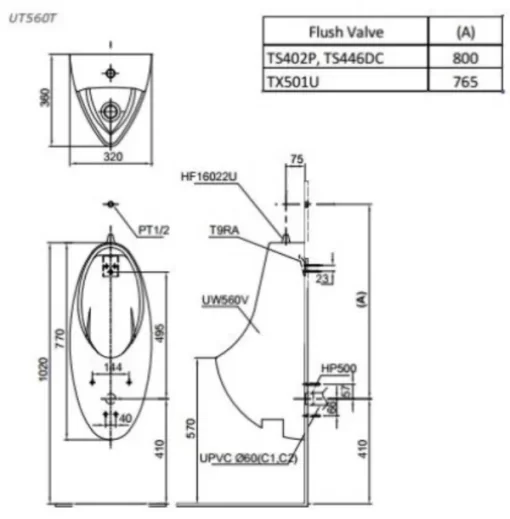 Bồn Tiểu Nam TOTO UT560T#XW Treo Tường - 5