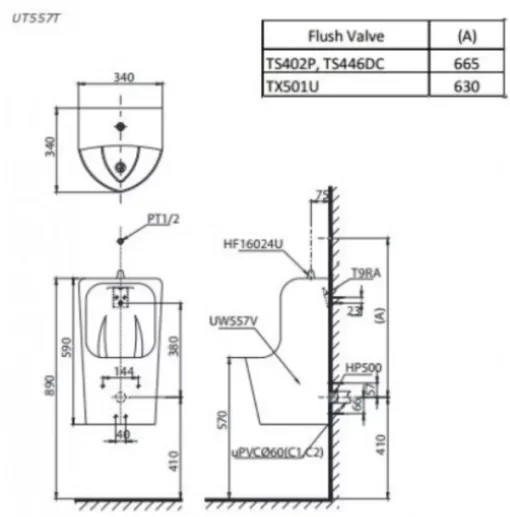 Bồn Tiểu Nam TOTO UT557T#XW Treo Tường - 5