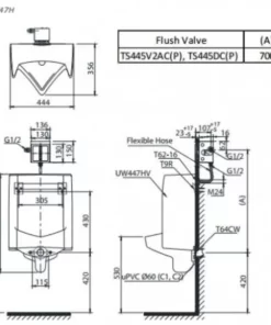 Bồn Tiểu Nam TOTO UT447HR#W Treo Tường - 9