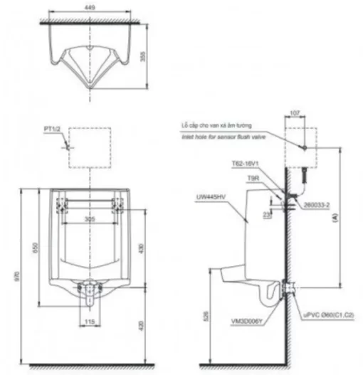 Bồn Tiểu Nam TOTO UT445H#W Treo Tường - 5