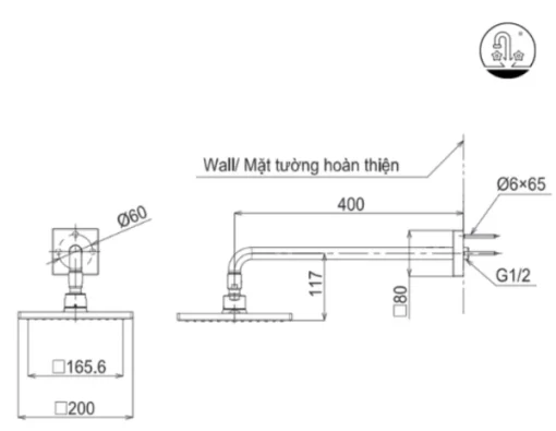Bát Sen Gắn Tường TOTO TBW08001A Vuông 200mm - 5
