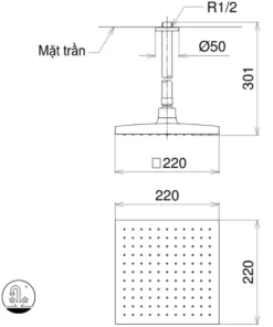 Bát Sen Gắn Trần TOTO DB144-1CR Vuông 220mm - 14 Bát Sen Gắn Trần TOTO DB144-1CR Vuông 220mm - 13