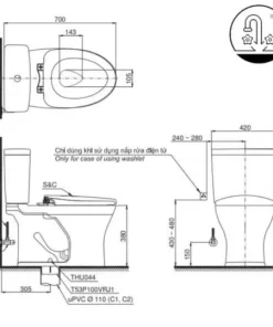 Bồn Cầu Điện Tử TOTO CS735DW14#XW Kèm Nắp Rửa Điện Tử WASHLET Dòng C5 – TCF24410AAA (220V) - 9