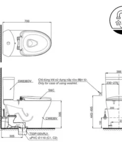 Bồn Cầu Điện Tử TOTO CS838DW14#XW Kèm Nắp Rửa Điện Tử WASHLET Dòng C5 – TCF24410AAA (220V) - 13