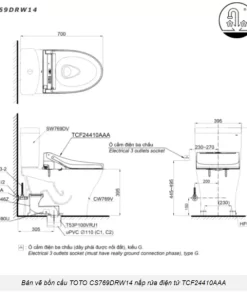 Bồn Cầu Điện Tử TOTO CS769DRW14#XW Kèm Nắp Rửa Điện Tử WASHLET Dòng C5 – TCF24410AAA (220V) - 13