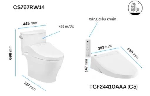 Bồn Cầu Điện Tử TOTO CS767RW14#XW Kèm Nắp Rửa Điện Tử WASHLET Dòng C5 – TCF24410AAA (220V) - 7