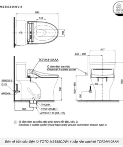 Bồn Cầu Điện Tử TOTO MS855DW14#XW Kèm Nắp Rửa Điện Tử WASHLET Dòng C5 – TCF24410AAA (220V) - 13